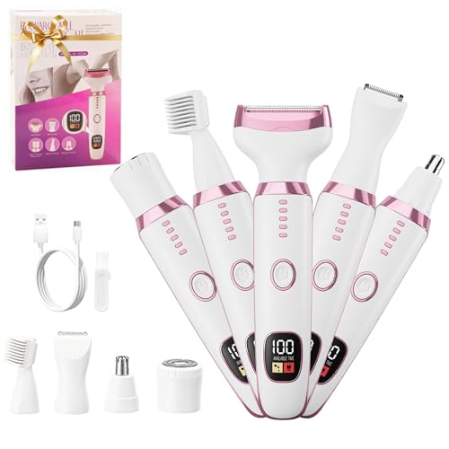 RUIM Electric Razors for Women, Painless 5 in 1 Shaver for Legs Bikini Facial Hair Removal, Body Wet/Dry Razor Water Resistant Grooming Kit, Cordless Womens Trimmer for Grooming