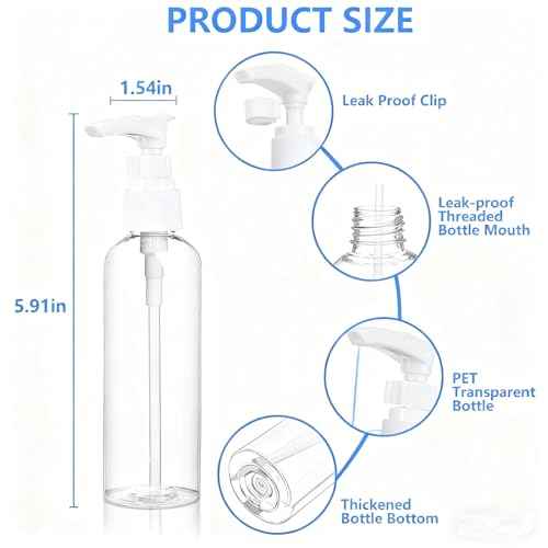 4 Pack 3.4 Oz (100ml) TSA Approved Travel Pump Bottles for Toiletries Clear Travel Size Bottles Leak Proof with Labels