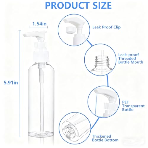 4 Pack 3.4 oz TSA Approved Travel Pump Bottles | Refillable