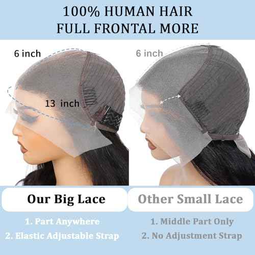13x6 Lace Front Wigs Human Hair 200 Density Body Wave Lace Front Wigs Human Hair Pre Plucked 12A Glueless Wigs for Women HD Lace Frontal Wigs Natural Color 34 Inch