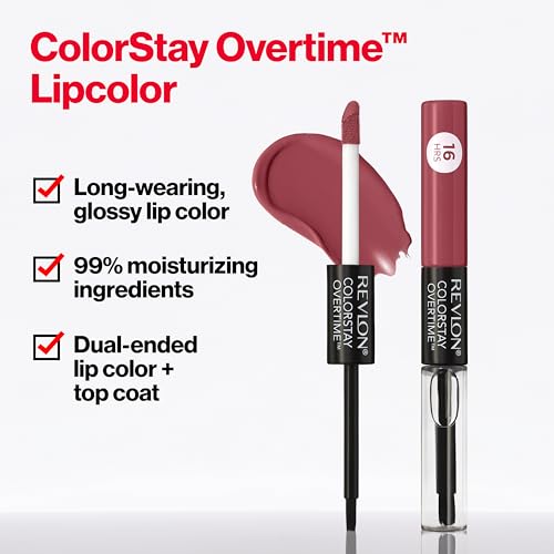 Revlon ColorStay Overtime Liquid Lipstick, 16-Hour Long-Lasting Lip Color with Gloss, 040 Forever Scarlet