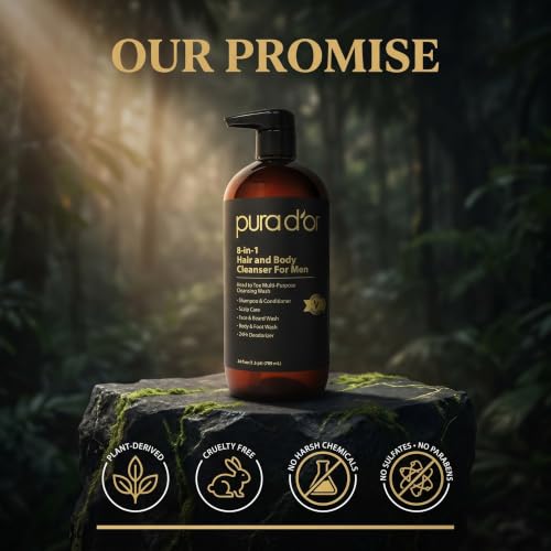 PURA D'OR 24 Oz 8-in-1 Multi-Use Hair & Body Cleanser for Men – Organic Aloe & Cedarwood