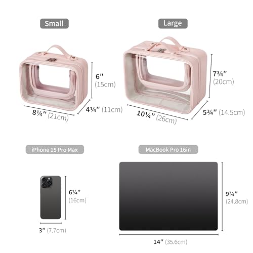 GRANNY SAYS TSA Approved Toiletry Bag, Clear Makeup Bag, Travel Toiletry Bag for Women, Leather Travel Cosmetic Bag, Portable PVC Waterproof Bag, Large Makeup Organizer, Pink