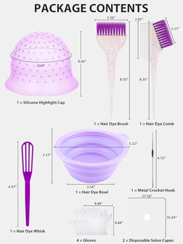 YOOVR Purple Hair Highlight Kit with Silicone Cap & Dye Brush - 12 Pieces