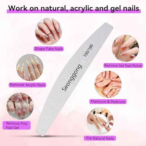 24 PCS Nail File 100/180 Grit Nail Files for Women Double Sided Emery Board Fingernail Shaping Manicure Pedicure Tools for Natural Nails Nail Supplies Salon and Home Use