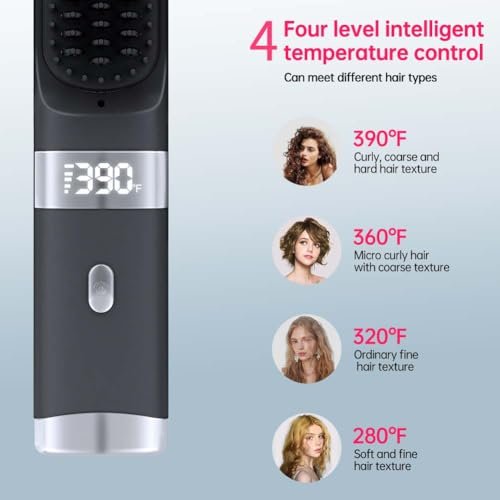 Cordless Hair Straightener Brush with LCD Display USB Rechargeable