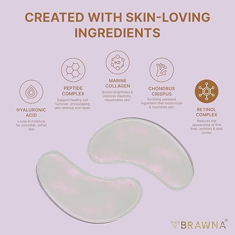 BRAWNA Hydrogel Under Eye Patches - 24 Pairs with Retinol & Hyaluronic Acid