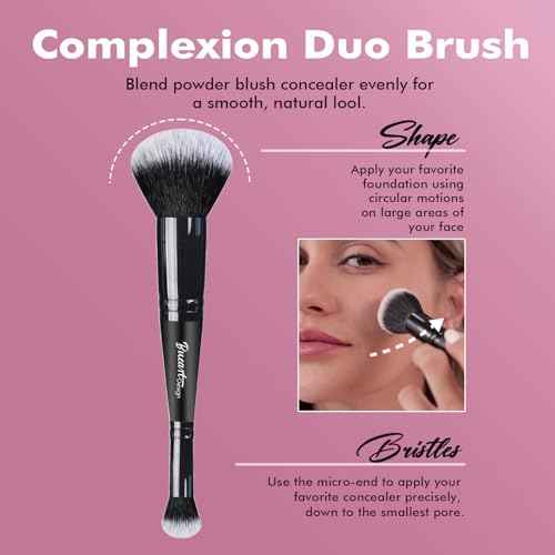 Bueart Design Complexion Duo Brush and Liquid & Bronzer Contour Makeup brushes set with ultra-soft dense hair Double-ended for Foundation Liquid Cream Concealer,Vegan and Cruelty-Free,M18