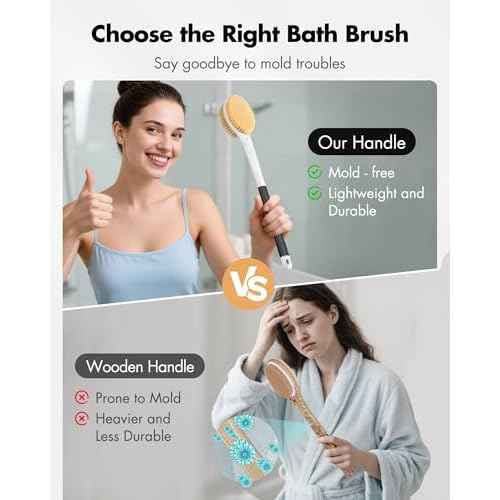 Back Scrubber Anti Slip for Shower: 18.1'' Long Handle Bath Brush with Stiff and Soft Bristles Body Exfoliator Wet or Dry Brushing for Women, Men, Elderly (Charcoal Gray)