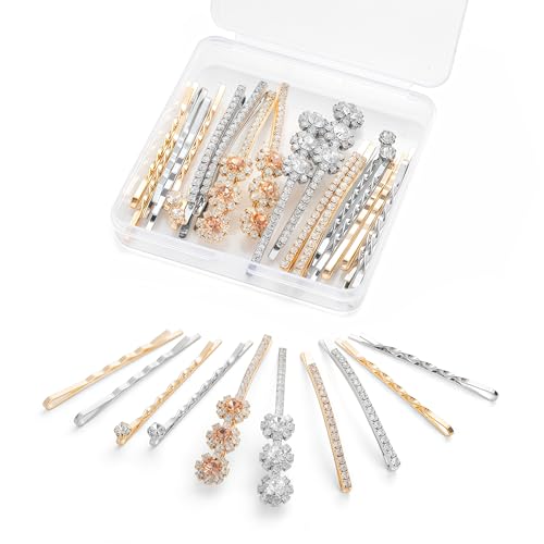 Rhinestone Bobby Pins for Women, 20 PCS Gold & Silver Hair Clips