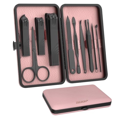 ZIZZON 10-Piece Travel Manicure Set - Stainless Steel Nail Clipper Kit