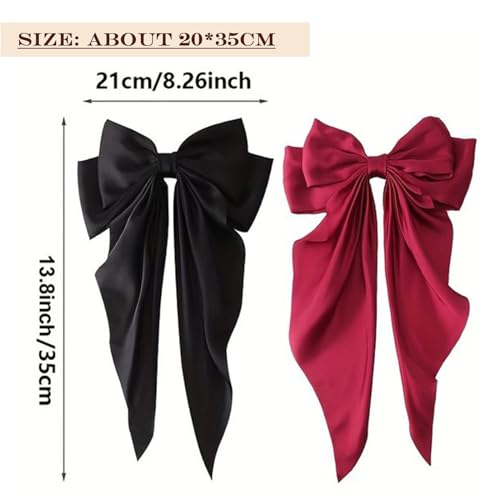 FYIMUYI Silky Satin Oversized Long-tail Bow Clip, Large Black Hair Bow for Women Girl, Hair Accessories with Long Tail, 1Pcs