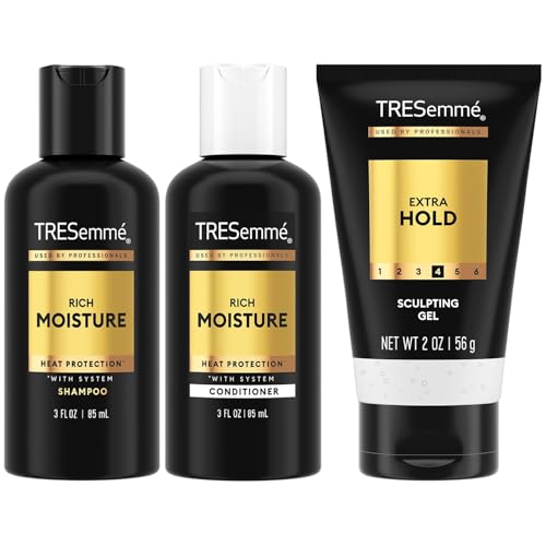 TRESemm? Travel Shampoo, Conditioner & Hair Gel ? Rich Moisture Hair Products + Alcohol-Free Styling Gel, 24H Frizz Control (3 Piece Set)