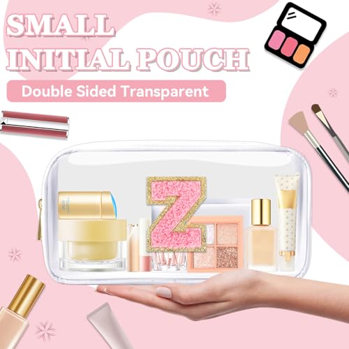 Clear Personalized Makeup Bag with Chenille Letter Patch