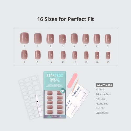 BTArtbox Press On Nails Short Square Nude 32Pcs Full Kit - 04-Clay Kiss