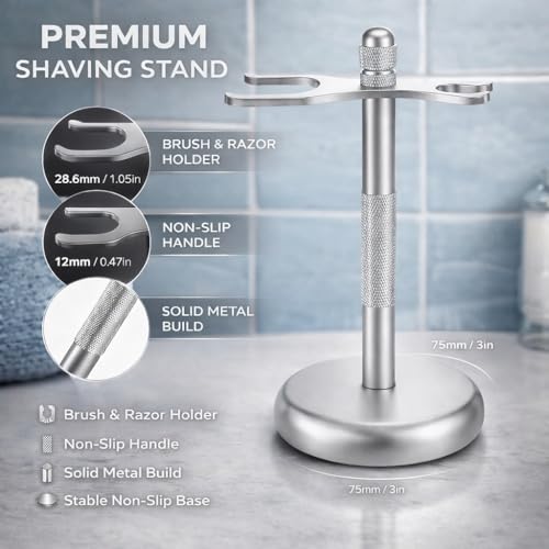 Men's Shaving & Grooming Set, Double Edge Safety Razor, Shaving Brush, Razor & Brush Stand,10 Blades, Shaving Bowl, Valentine Gift For Men, Gift for Fathers/Dads (Silver)