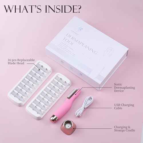 Sonic Dermaplane Razor for Women Face, Dermaplaning Tool for Face, Facial Hair Removal for Women, Sonic Edge Technology, Peach Fuzz with 16 Replaceable Blades(Pink)