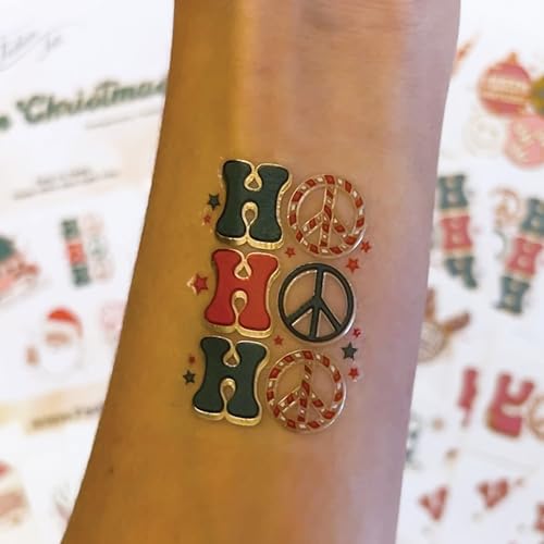 Retro Christmas Temporary Tattoos/Pack of 36/ Full Color with Gold Metallic Highlights/Christmas Party Favor/Stocking Stuffer/Removable