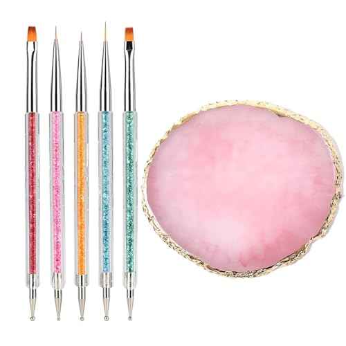 Resin Nail Art Palette with 5 Pcs Nail Art Painting Drawing Brushes, Nail Polish Mixing Palette Double-Ended Dotting Pen Nail Art Liner Brush Nail Drawing Brushes for Nail Art Design