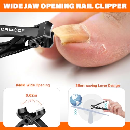DRMODE Toenail Clippers for Thick Toenails for Seniors, Upgraded Long Handled Angled Head Toe Nail Clippers for Men with Catcher, Wide Opening Fingernail Clipper Slanted Curved Ingrown Toenail Clipper