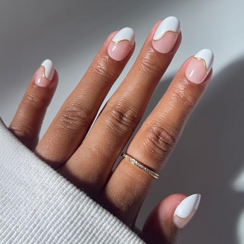Glamnetic Short Oval Press On Nails - Abstract French Tips, 30-Piece Kit