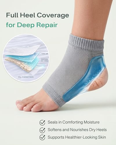 Moisturizing Gel Heel Socks for Cracked Feet, 2 Pairs
