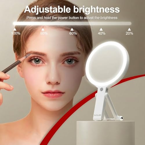 NJ GLAM LED Lighted Makeup Mirror 1X/10X Magnification with 3 Light Modes, Rechargeable Portable Vanity Mirror with Adjustable Stand