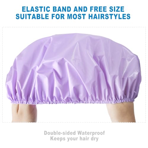 Reusable Waterproof Shower Cap for Women - Solid, 6 Pack, Elastic Fit