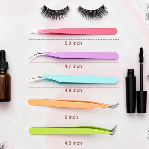 5-Piece Eyelash Extension Tweezers Set for Precision Lash Work