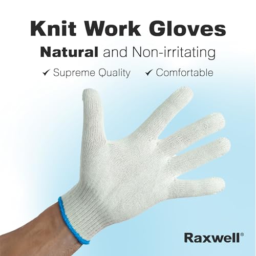 Raxwell Premium White Cotton Knit Gloves - 12 Pairs, Size Large