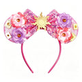 bianbaistar Pink Sun Flower Mouse Ears Headband with Sequin Bow – Stretchy Adult Headband