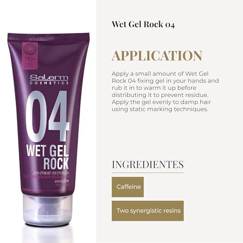 SALERM - Hair Styling Gel - Pro Line Wet Gel Rock 04-200 ml - Long-Lasting Strong Hold - Wet Effect - with Caffeine and Fixative Resins - Leaves No Residue - Flexible Styling