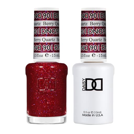 DND Gel Polish Set, Glitter Collection, UV Gel Polish and Air Dry Nail Lacquer, Matching Chip-Free Polish Duo, 901 Berry Quartz, 0.5 Fl Oz