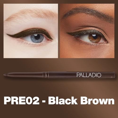 Palladio Waterproof Retractable Eyeliner Pencil Black Brown - Long Lasting, Smudge Proof, No Sharpener Needed