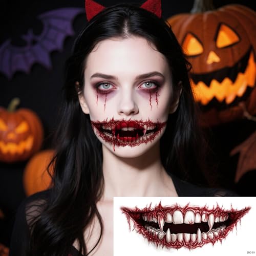 Halloween Red Mouth Temporary Tattoos, 10-Piece Clown Face Stickers