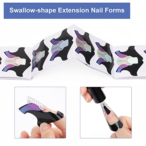 AHIER Nail Forms, 100PCS Acrylic Swallow Self Adhesive Gel Nail Extension Nail Forms for DIY Tool UV Gel Forms Guide Stickers