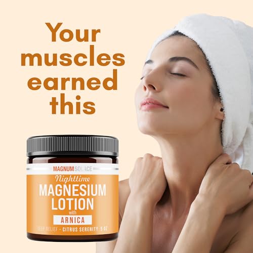 Magnum Solace Nighttime Magnesium Lotion with Arnica ? Soothing Relief & Relaxation, Highly Concentrated Magnesium for Muscles & Joints ? Apply to Legs or Feet Before Bed ? Skin-Friendly