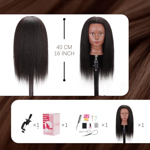 YODIDI 100% Human Hair Mannequin Head 16" with Table Clamp