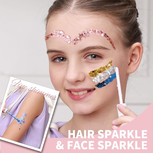 Body Glitter Kit - 8 Colors 8ml Tubes with Brush for Face Hair