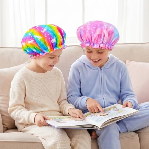 Kids Shower Cap 3-Pack - Waterproof Adjustable Hair Cover