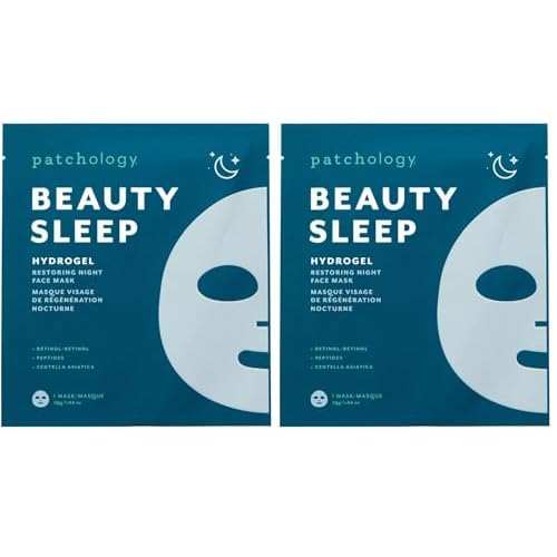Patchology Hydrogel Face Mask with Retinol and Peptides Beauty Sleep - Gel Face Mask for women and men to reduce fine lines, and hydrate skin. 1 count. (Pack of 2)
