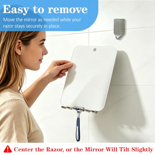 Fogless Shower Mirror with Razor Holders - 10 Inch Bathroom Wall Mount for Shaving & Makeup