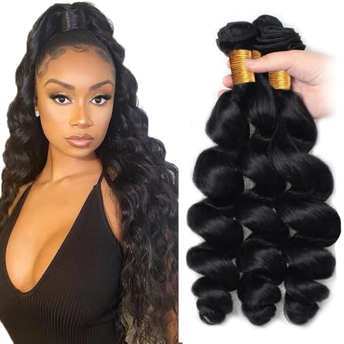 Loose Wave Human Hair Bundles 12-34 Inch Natural Black