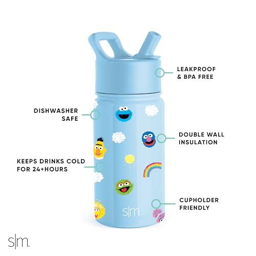 Simple Modern Sesame Street Kids Water Bottle with Straw Lid | Insulated Stainless Steel Reusable Tumbler for Toddlers, Boys | Summit Collection | 14oz, Sesame Street Pals