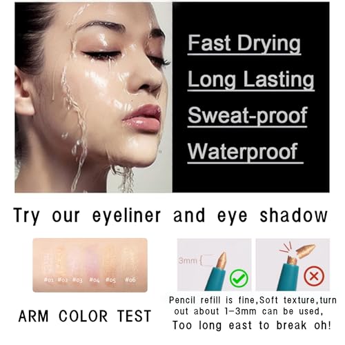 Professional Waterproof Eyeshadow Stick, Turquoise Blue, 24-Hour Smudge-Proof Eye Liner Pencil, Long-Lasting Smooth Application (06# light skin)