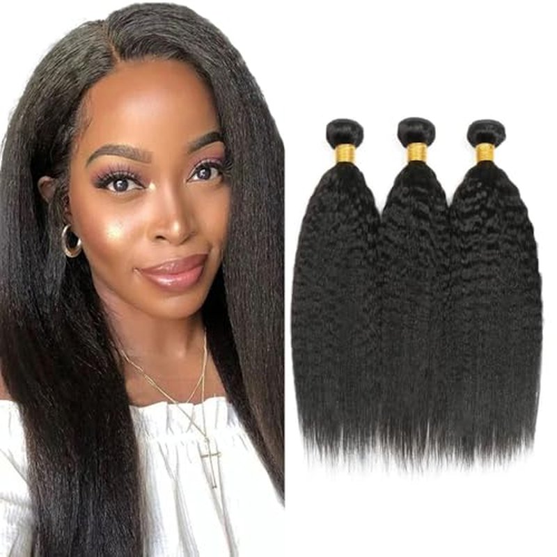 28 Inch Kinky Straight Human Hair Bundles - Yaki #1B Black