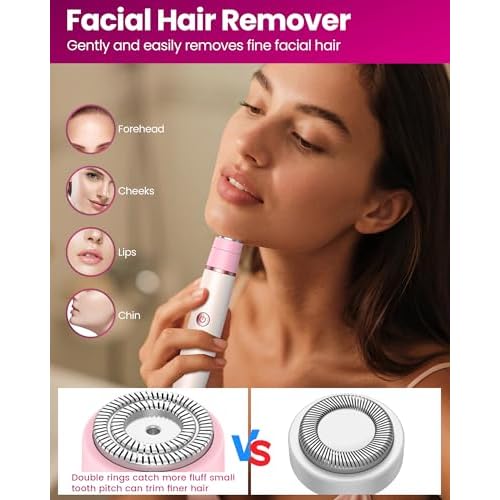 Bikini Trimmer Women & Body Shaver - 4-in-1 Painless Pubic Hair Remover for Sensitive Skin, Rechargeable & IPX7 Waterproof for Wet & Dry Use, for Face/Eyebrows/Nose/Underarms/Legs
