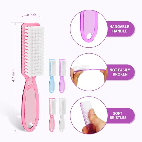 12 Pcs Pink Handle Nail Cleaning Brushes for Manicure & Pedicure