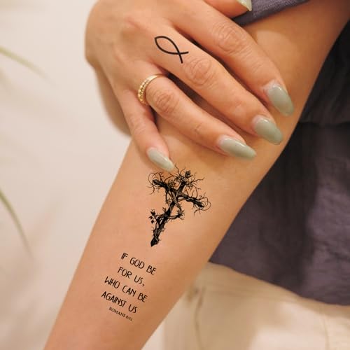 72 Pcs Christian Motivational Bible Verse Quotes Words and Cross Temporary Tattoos For Adults, Inspirational Believe Strength in God Realistic Black English Word Tattoo for Women Men 727