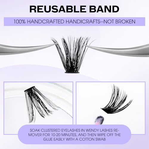 Lash Clusters 60D/80D Eyelash Clusters Fluffy DIY Lashes Wispy D Curl Lashes Clusters Mixed Length 16-20mm Fluffy Individual Lash Clusters Eyelash Extensions for DIY Lashes at Home